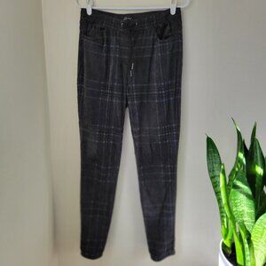 Charlie B Velour Pull On Drawstring Straight Leg Pants Gray Plaid Women's Size S